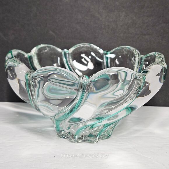 Vtg Mikasa Crystal Green Peppermint Swirl Tea Light Holder Candy Dish Home Decor - Picture 7 of 12